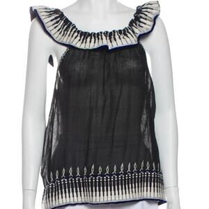 LEMLEM Boho Embroidered Gauze Fringe Wrap Sleeveless Top Shirt - Sz Large